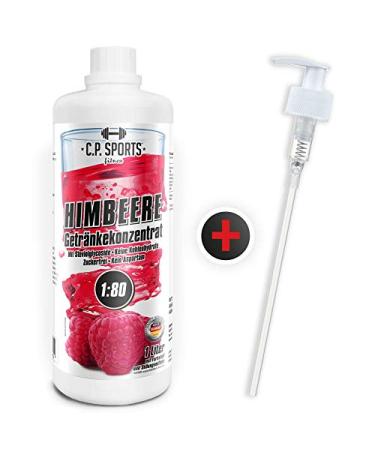 C.P.Sports beverage syrup for mineral drink i syrup sugar-free for vital drink raspberry with vitamins i beverage concentrate for mixing with water for sports drink i 1 liter + pump dispenser raspberry 1 l (1 Pack)