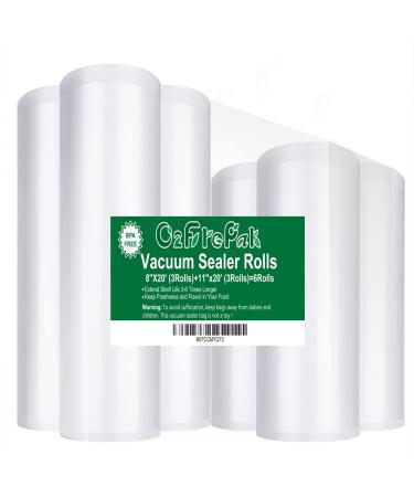 O2frepak 6Pack 8"x20'(3Rolls) and 11"x20' (3Rolls) Rolls Vacuum Sealer Bags Rolls with BPA Free,Heavy Duty Vacuum Sealer Storage Bags Rolls,Cut to Size Roll,Great for Sous Vide Cooking 1 6 Pack8"x20'(3Rolls)+ 11"x20'(3Rolls)