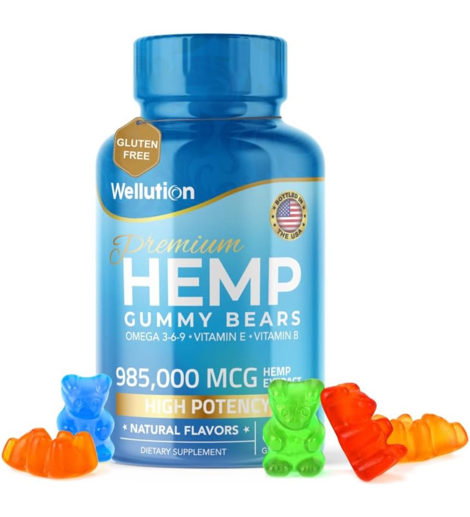 WELLUTION Hemp Gummies 985,000 High Potency - Fruity Gummy Bear with Hemp Oil | Natural Hemp Candy Supplements for Nutritional Value & Great Taste - Buy Online on GoSupps.com