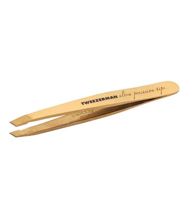 TWEEZERMAN Tweezers Mini Version with Hand-Filed Beveled Tip for Eyebrow Plucking Gold