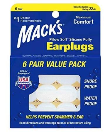 Mack's Pillow Soft Silicone Earplugs - 6 Pair Value Pack – The Original Moldable Silicone Putty Ear Plugs for Sleeping Snoring Swimming Travel Concerts and Studying