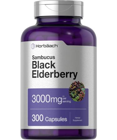 Horbaach Black Elderberry | 3000mg Capsules | 300 Count | Non-GMO, Gluten Free | Sambucus Supplement - Buy Online on GoSupps.com