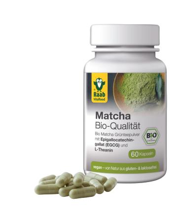 Raab Vitalfood Organic Matcha Capsules 60 pieces green tea extract from Japan premium quality vegan gluten-free green tea 1 month