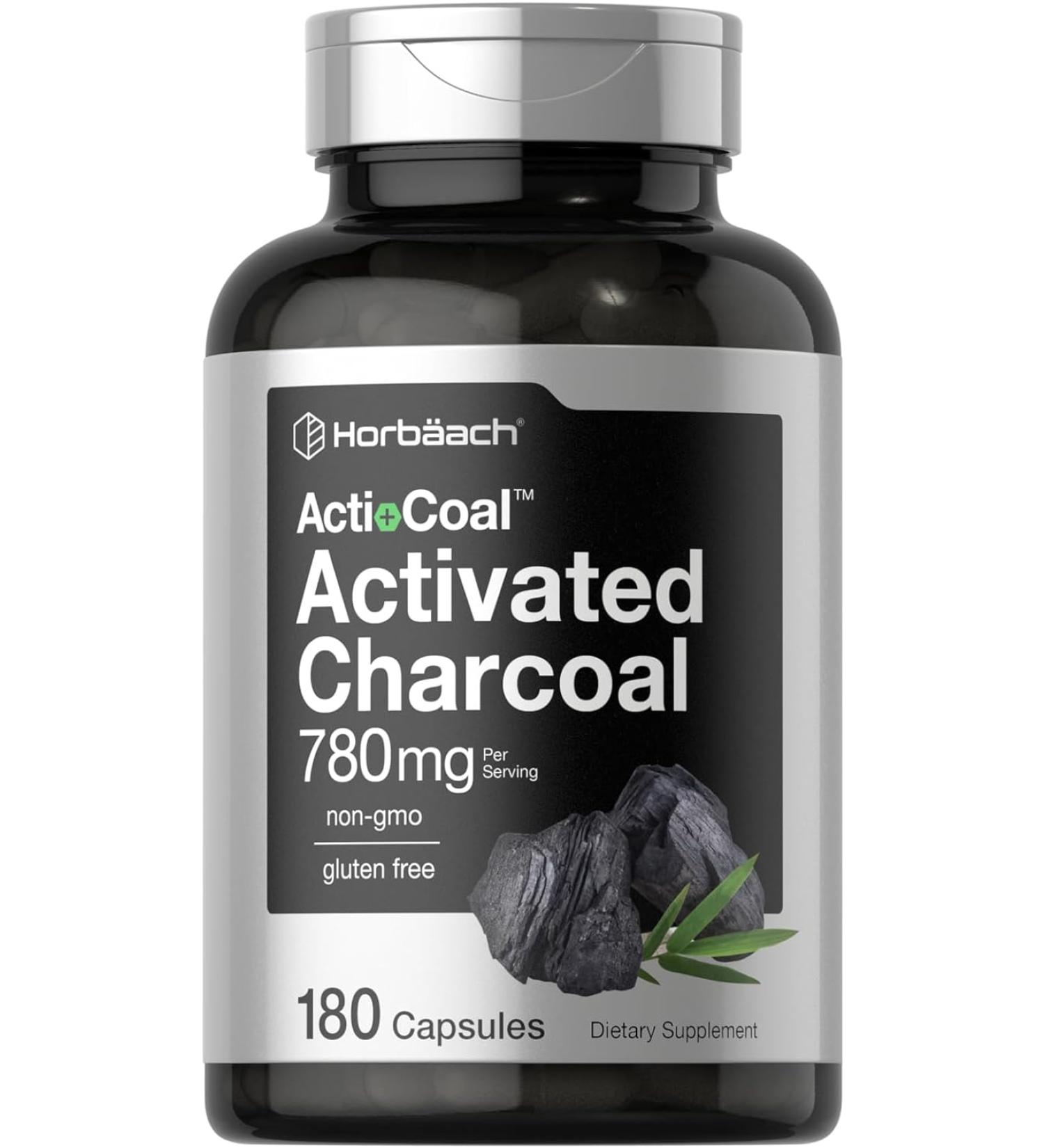 Activated Charcoal Pills 780mg | 180 Capsules | Coconut Shell Charcoal | Non-GMO & Gluten Free - Buy Online on GoSupps.com