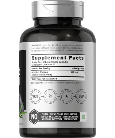 Activated Charcoal Pills 780mg | 180 Capsules | Coconut Shell Charcoal | Non-GMO & Gluten Free - Buy Online on GoSupps.com