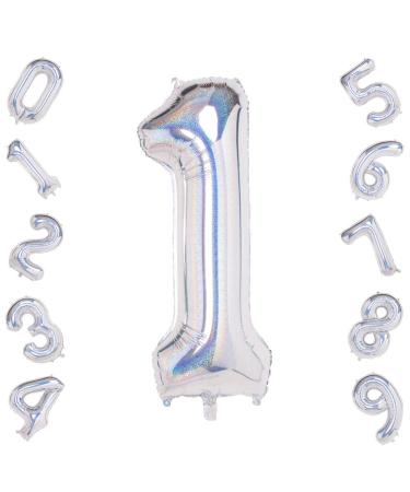 Laser Silver 1 Balloons,40 Inch Birthday Foil Balloon Party Decorations Supplies Helium Mylar Digital Balloons (Laser Silver Number 1)
