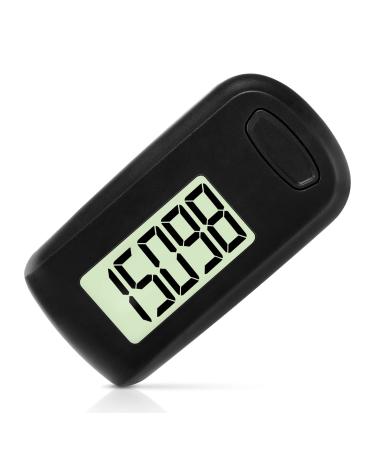 Flintronic pedometer to walk 3D stepping meter large-scale shot counter exact pedometer simple pedometer for walking sports for seniors children men #1 A-black with clip linyard
