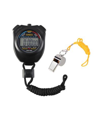 Vicloon digital sports stopwatch timer with stainless steel pipe large LCD display suitable for football basketball running swimming fitness and more (black)