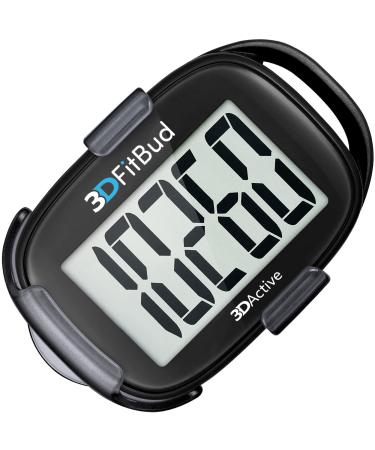 3DFitBud Simple Pedometer Walking 3D Pedometer with Clip and Lanyard A420S Black with Clip