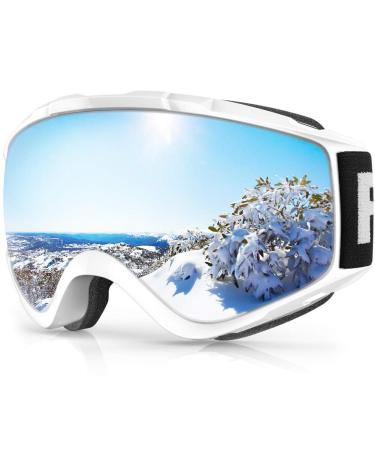 findway Ski Goggles, 100% UV Protection OTG Snow Goggles for Men, Women & Youth A1-white Silver Vlt 21%