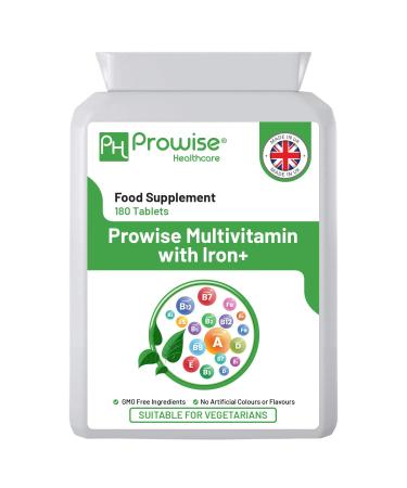 Multivitamin with Iron 180 Tablets (6 Months Dose) | Immune Support | One A Day Multivitamins for Men & Women | UK Manufactured to GMP Guaranteed Quality | Multivitamin Vegetarian by Prowise