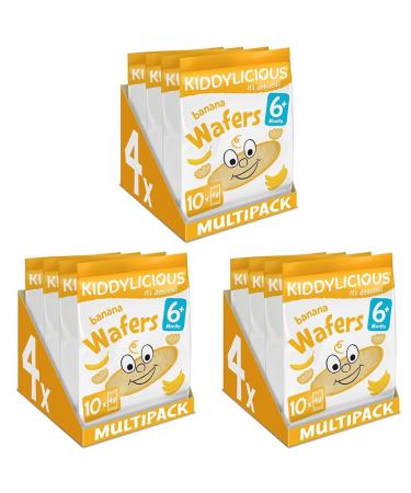 Kiddylicious Banana Wafers - Gluten and Dairy Free Kids Snack - Suitable for 6+ Months - 4 x 10 Twin Packs (Pack of 3) Banana 10 Count (Pack of 12)