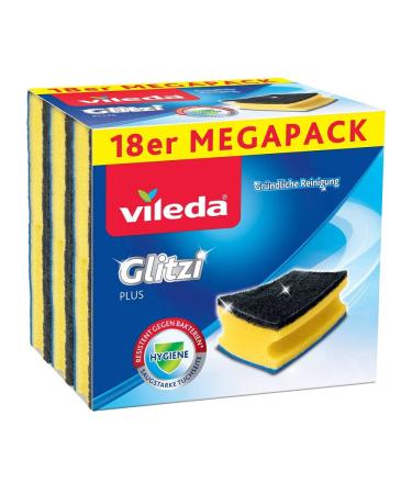Vileda Glitzi Plus scouring pad dishwashing sponge for the kitchen sponge with antibacterial effect highly absorbent pack of 18