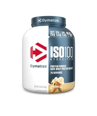 Dymatize ISO 100 Protein Powder with 25g of Hydrolyzed 100% Whey Isolate, Vanilla 5 Pound, Package may vary