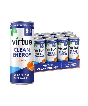 Virtue Clean Energy - Natural Energy Drink - Sugar Free Zero Calories Vegan Keto Friendly Gluten Free Vitamin B (Orange 12 x 250ml) Orange 250 ml (Pack of 12)