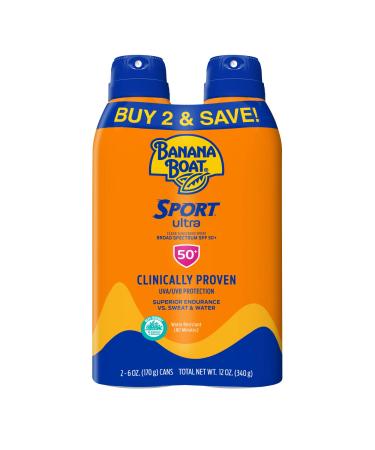 Banana Boat Sport Ultra Sunscreen Spray, Broad Spectrum, SPF 50, 6oz. - Twin Pack Sport Spray Twin Pack 6 Ounce (Pack of 2) - Buy Online on GoSupps.com