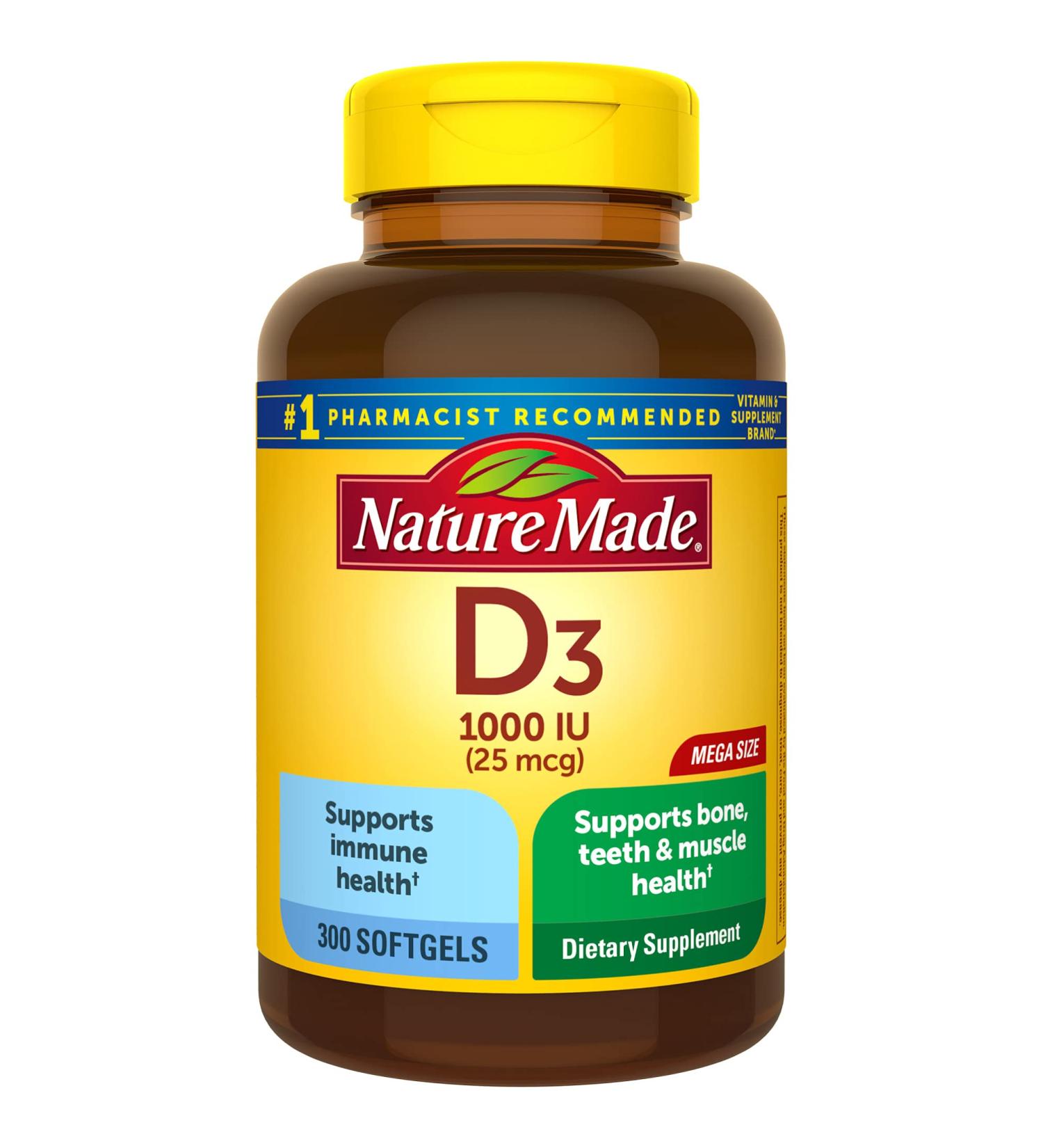 Nature Made Vitamin D3 1000 IU Softgels for Bone, Teeth, Muscle, and Immune Health - 300 Day Supply - Buy Online on GoSupps.com