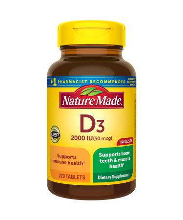 Nature Made Vitamin D3 2000 IU (50 mcg) Dietary Supplement for Bone Teeth Muscle and Immune Health Support 220 Tablets 220 Day Supply 220 Count (Pack of 1) - Buy Online on GoSupps.com