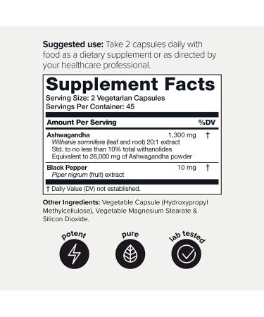 High Strength Ashwagandha Capsules 26,000mg - 10% Withanolides - 90 Veggie Caps - Wild Harvested India - Buy Online on GoSupps.com