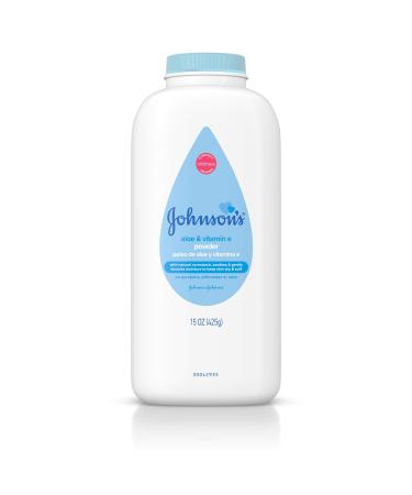 Johnson's Baby Powder  Naturally Derived Cornstarch with Aloe & Vitamin E for Delicate Skin  Hypoallergenic and Free of Parabens  Phthalates  and Dyes for Gentle Baby Skin Care  15 oz Aloe & Vitamin E 15 Ounce (Pack of 1...