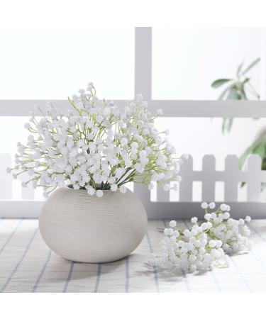 JUSTOYOU 10 Pcs 30 Bunches White Babies Breath Flowers, Fake White Artifcial Flower, Artificial Gypsophila PU Silica for Wedding Bridal Bouquet Home Floral Arrangement