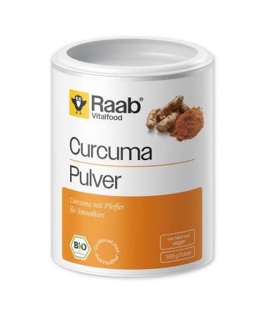 Raab Vitalfood organic turmeric powder with curcumin and piperine from black pepper no additives vegan 1x 100g pack