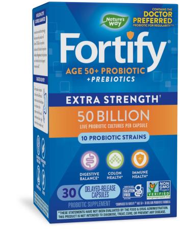 Nature’s Way Fortify Extra Strength 50+ Daily Probiotic, 50 Billion Live Cultures, 11 Strains, Prebiotic, 30 Capsules 30 Count - Buy Online on GoSupps.com