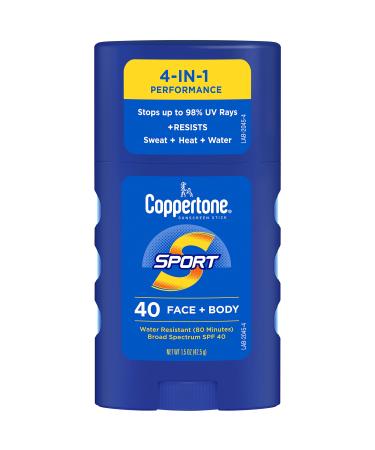 Coppertone SPORT Sunscreen Stick SPF 40  Water Resistant Stick Sunscreen  Travel Size Sunscreen for Face and Body  1.5 Oz Stick - Buy Online on GoSupps.com