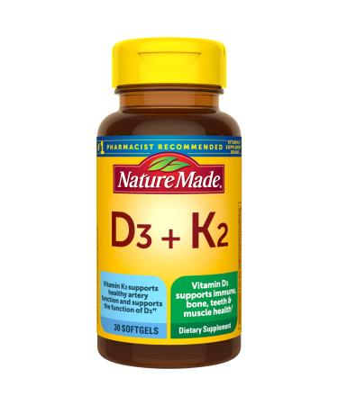 Nature Made Vitamin D3 K2, 5000 IU (125 mcg) Vitamin D, Dietary Supplement for Bone, Teeth, Muscle and Immune Health Support, 30 Softgels, 30 Day Supply - Buy Online on GoSupps.com