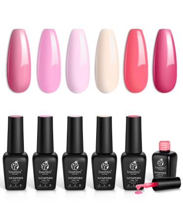 Beetles Gel Nail Polish Set 6 Colors Pink Rose Red Gel Polish Soak Off LED Nail Lamp Light Spring Nails Summer Gel Nail Kit Nude Pink Sweetheart Candies Collection Manicure Kit Multi Color