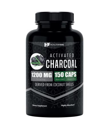 Healthfare Activated Charcoal Capsules 1200mg | 150 Capsules | Derived from Coconut Shells | Highly Absorbent | Non-GMO | Made in The USA - Buy Online on GoSupps.com