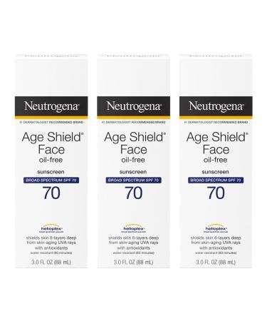 Neutrogena Age Shield Face Oil-Free Sunscreen Lotion with Broad Spectrum SPF 70 Non-Comedogenic Moisturizing Sunscreen to Help Prevent Signs of Aging PABA-Free 3 fl. oz (Pack of 3) 3 Ounce (Pack of 3)