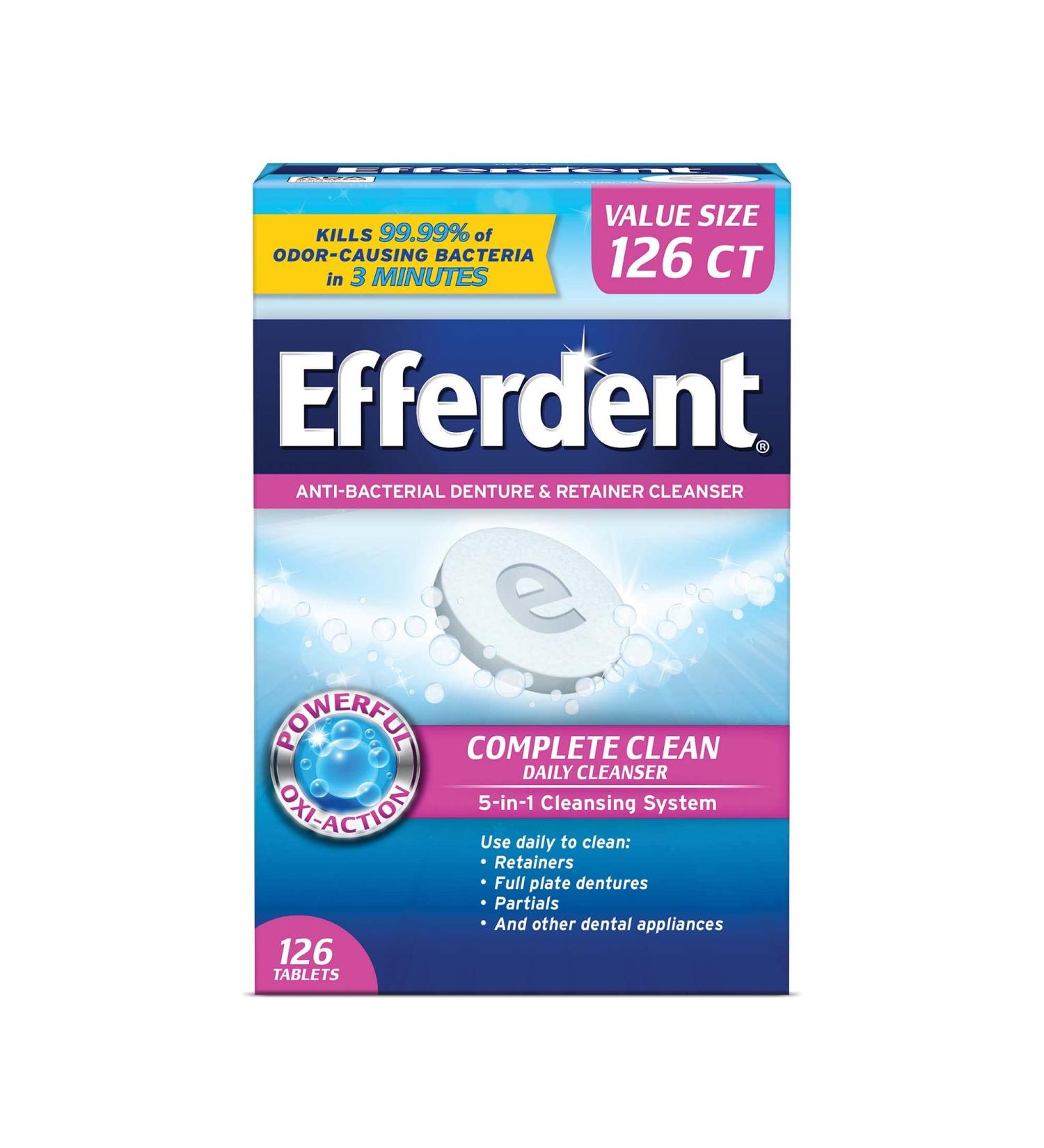 Efferdent Denture Cleanser Tablets - Complete Clean, 126 Tablets for Freshness & Care - Buy Online on GoSupps.com