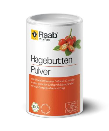 Raab Vitalfood Bio HageButten powder with vegetable omega-3 & 6 fatty acids & natural vitamin C for normal collagen formation & cartilage function (500g) i Made in Germany 500 g (1 Pack)