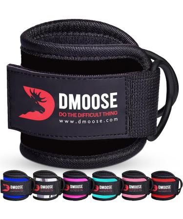 DMoose Ankle Strap for Cable Machine Attachments - Rust Resistant Coated Black D Rings Gym Ankle Cuff for Kickbacks, Glute Workouts, Leg Extensions, Curls, Booty Hip Abductors Exercise for Men & Women Black - Single