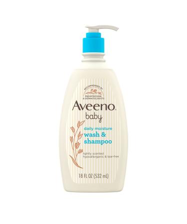 Aveeno Baby Daily Moisture Gentle Body Wash & Shampoo with Oat Extract, 2-in-1 Baby Bath Wash & Hair Shampoo, Tear- & Paraben-Free for Hair & Sensitive Skin, Lightly Scented, 18 fl. oz