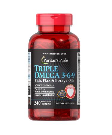 Triple Omega 3-6-9 Fish Flax & Borage Oils Supports Heart Health and Healthy Joints 240 ct by Puritan's Pride - Buy Online on GoSupps.com