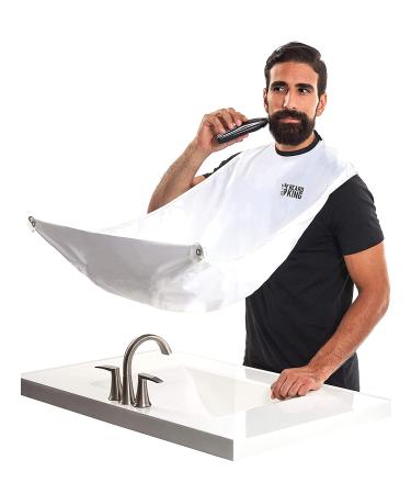 Beard King Beard Bib Apron for Men - the Original Cape As Seen on Shark Tank, Mens Hair Catcher for Shaving, Trimming - Grooming Accessories & Gifts for Dad or Husband - 1 Size Fits All, WHITE White (Deluxe Version)