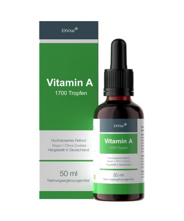Vitamin A drop of exVital - 5000 I.E (1500 g) per daily dose 50 ml 1700 drops laboratory tests high -dose retinol - vegan - vitamin A liquid liquid