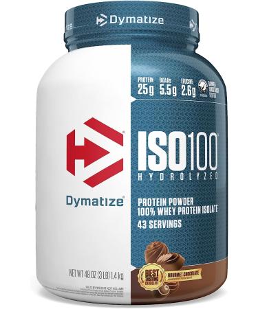 Dymatize ISO100 Hydrolyzed Protein Powder  100% Whey Isolate Protein  25g of Protein  5.5g BCAAs  Gluten Free  Fast Absorbing  Easy Digesting  Gourmet Chocolate  3 Pound Chocolate 43.0 Servings (Pack of 1)