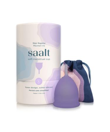 Saalt Soft Menstrual Cup - Super Soft and Flexible - Best Sensitive Cup - Wear for 12 Hours - Tampon and Pad Alternative (Mountain Iris Purple, Regular (Pack of 1)) Mountain Iris Regular (Pack of 1) - Buy Online on GoSupps.com