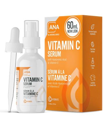 Vitamin C Serum For Face - All Natural Advice  with Hyaluronic Acid & Vitamin E   Facial Serum for Deep Hydration - Organic Face Care -Proud Canadian Company (60ml / 2oz) 2.03 Fl Oz (Pack of 1)