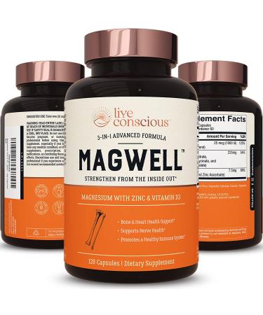Magnesium Zinc & Vitamin D3 - Most Bioavailable Forms of Magnesium - Malate, Glycinate, Citrate - MagWell by LiveWell | Bone & Heart Health, Immune System Support - 120 Capsules 120 Count (Pack of 1) - Buy Online on GoSupps.com
