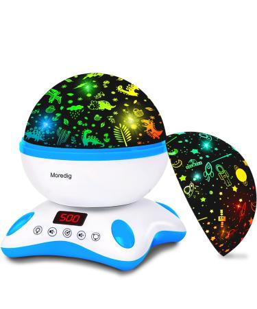 Moredig Dinosaur Night Light Projector for Kids Remote Dinosaur Projector Light with 12 Music 18 Lighting Modes Baby Night Light for Kids with Timer 2 Projections Gifts for Baby Boys Girls - Blue D-blue