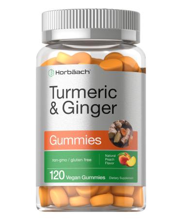 Turmeric and Ginger Gummies  120 Count  Peach Flavor  Vegan Non-GMO  Gluten Free Supplement  by Horbaach - Buy Online on GoSupps.com