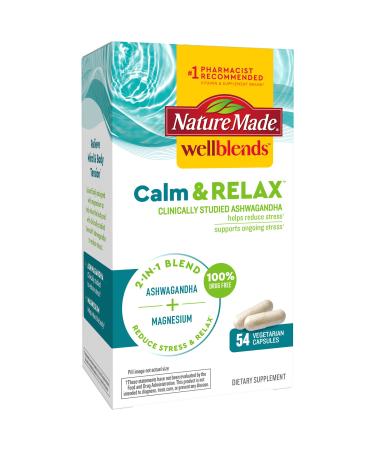 Nature Made Wellblends Calm & Relax  Ashwagandha 125 mg  Magnesium 300 mg  54 Vegetarian Capsules - Buy Online on GoSupps.com