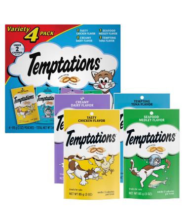 TEMPTATIONS Classic Crunchy and Soft Cat Treats Feline Favorite Variety Pack (4) 3 oz. Pouches