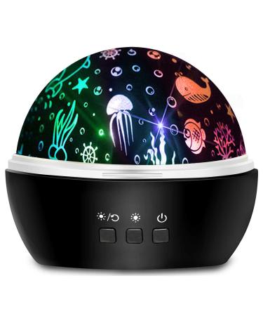 Moredig Baby Lights Projector Roating Sensory Lights with 8 Lighting Modes Starry Sky & Ocean Night Light Porjector for Kids Baby Sensory Toy Gifts for Baby Gifts for Girls Boys - Black Minimalist