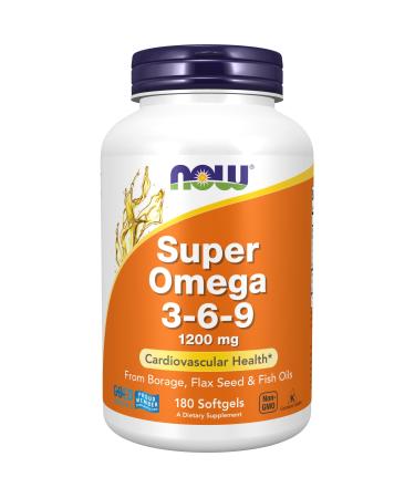 NOW Supplements, Super Omega 3-6-9 1200 mg with a blend of Fish, Borage and Flax Seed Oils, 180 Softgels - Buy Online on GoSupps.com