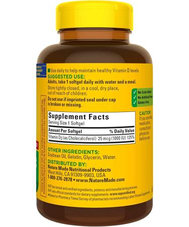 Nature Made Vitamin D3 1000 IU Softgels for Bone, Teeth, Muscle, and Immune Health - 300 Day Supply - Buy Online on GoSupps.com